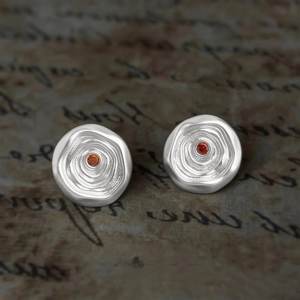 Original Textured New Chinese Matte Silver Plated Copper Zircon Round Stud Earrings