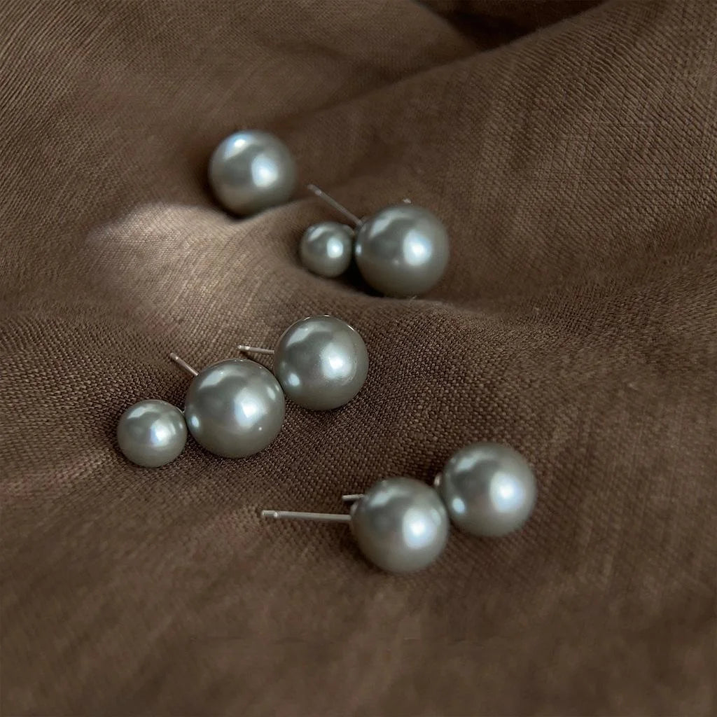 Light Luxury Cool Gray Glass Pearl Geometric Round Stud Earrings With Silver Plated Pins