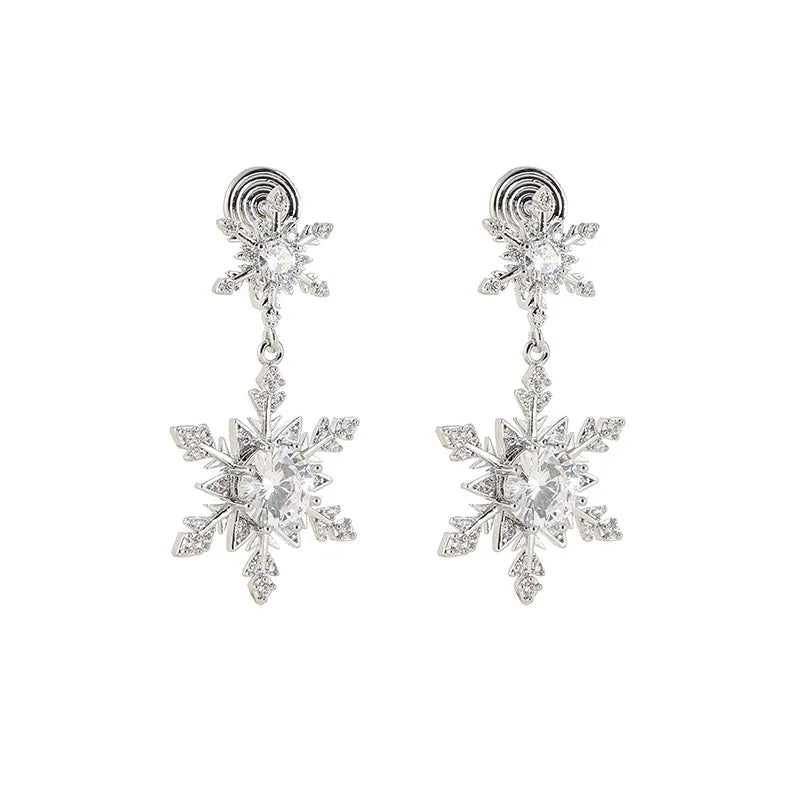 Elegant Luxury Zircon Crystal Snowflake Tassel Dangle For Women, Stud & Clip On No Piercing Earrings