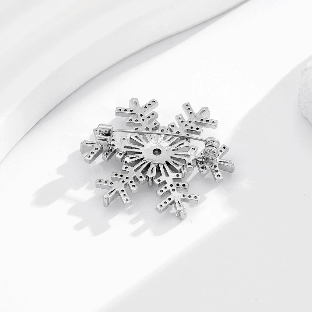 Elegant Copper Zircon Snowflake Brooch With Sparkling Rhinestones, Luxury Lapel Pin Corsage Suit Accessory