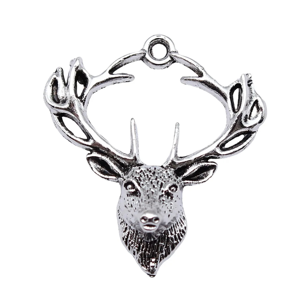 28x26mm 1.7g Antique Silver Zinc Alloy Deer Head Charm Pendant for DIY Animal Theme Jewelry Making