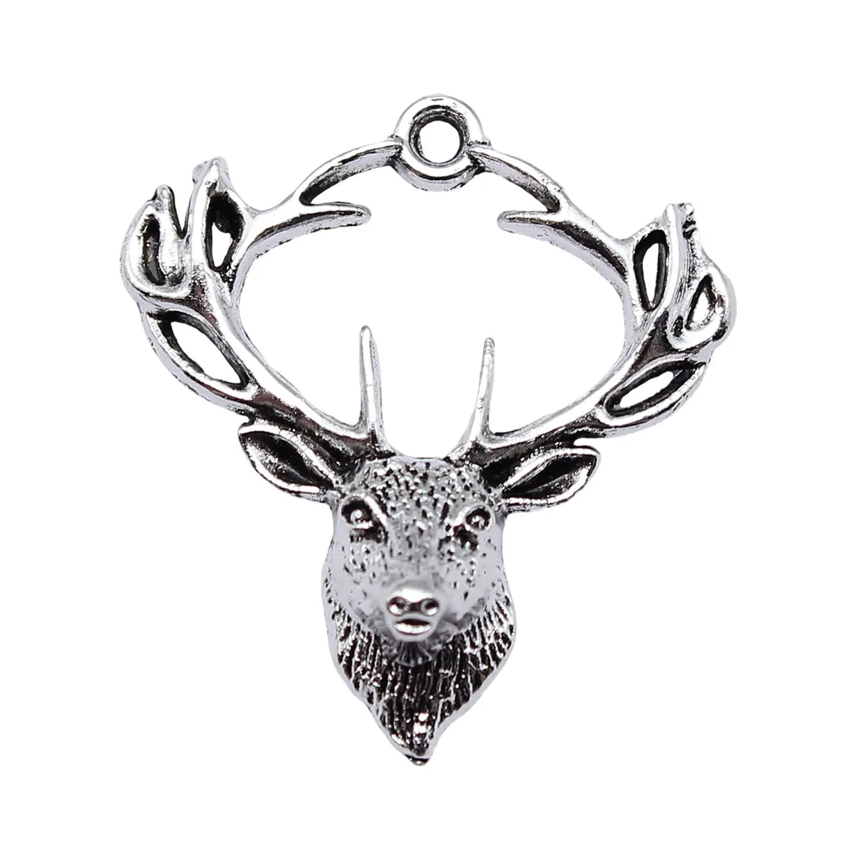 28x26mm 1.7g Antique Silver Zinc Alloy Deer Head Charm Pendant for DIY Animal Theme Jewelry Making