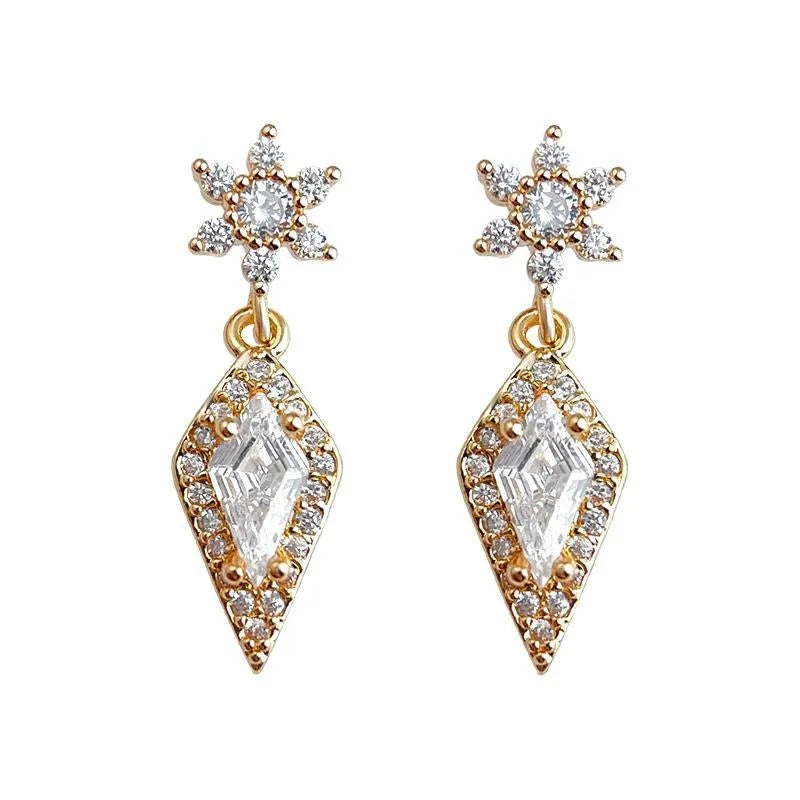 Light Luxury Snowflake Star Zircon Micro Pave Copper Drop Earrings