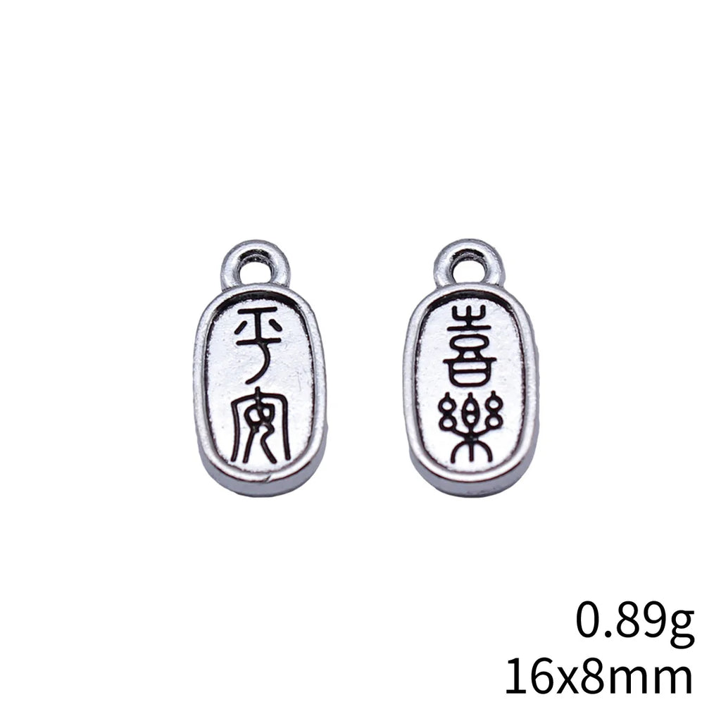 16x8mm 0.89g Antique Silver Zinc Alloy Peace Joy Character Charm Pendant for DIY Necklace Bracelet