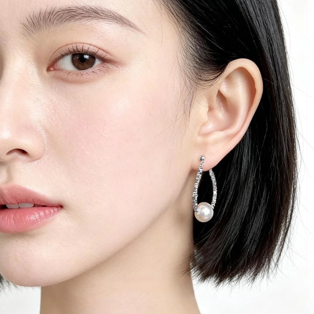 Light Luxury Geometric Glass Pearl Drop Earrings Handmade Commuter Jewelry for Women
