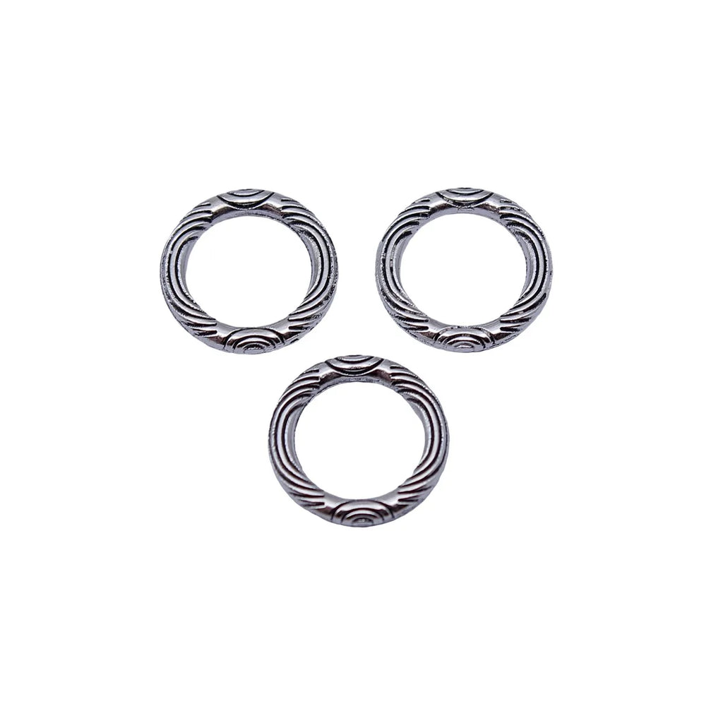 12x12mm 0.49g Antique Silver Zinc Alloy Patterned Round Ring Charm Pendant for DIY Bracelet Jewelry
