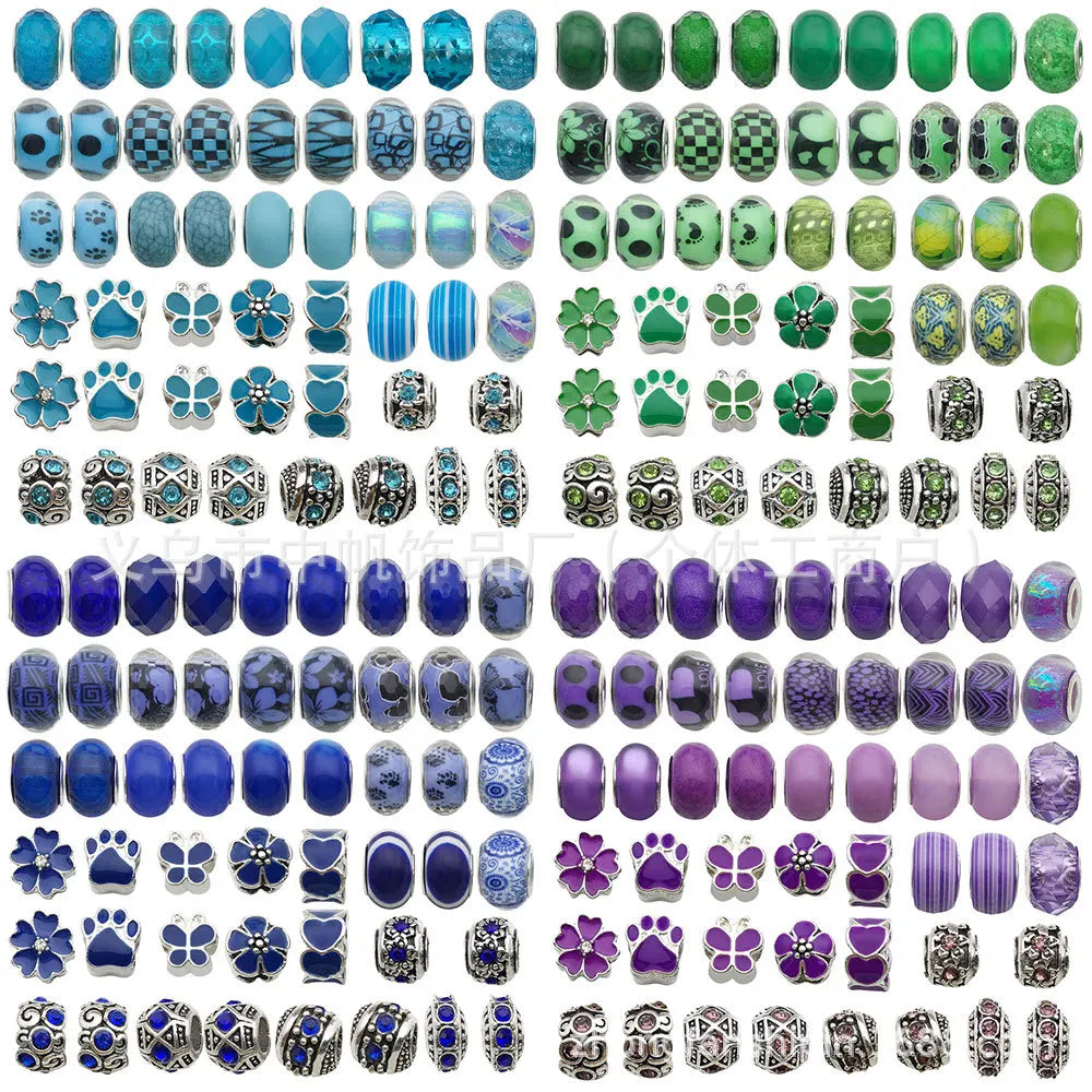 Purple Zinc Alloy Rhinestone Large Hole Loose Metal Beads for DIY Bracelet Necklace