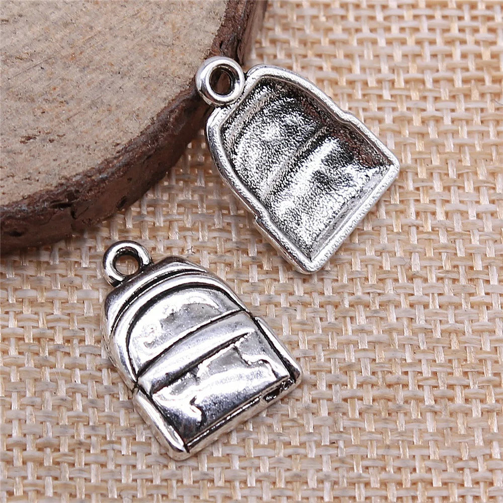 14x20mm 1.8g Antique Silver Zinc Alloy Backpack Charm Pendant for DIY School Bag Jewelry Making