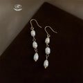 Natural Freshwater Pearl Long Tassel Drop Earrings Handmade Geometric Oval Light Luxury Jewelry