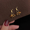 Maillard Vintage Copper Tiger Eye Rope Knot Tassel Grape Cluster Drop Earrings