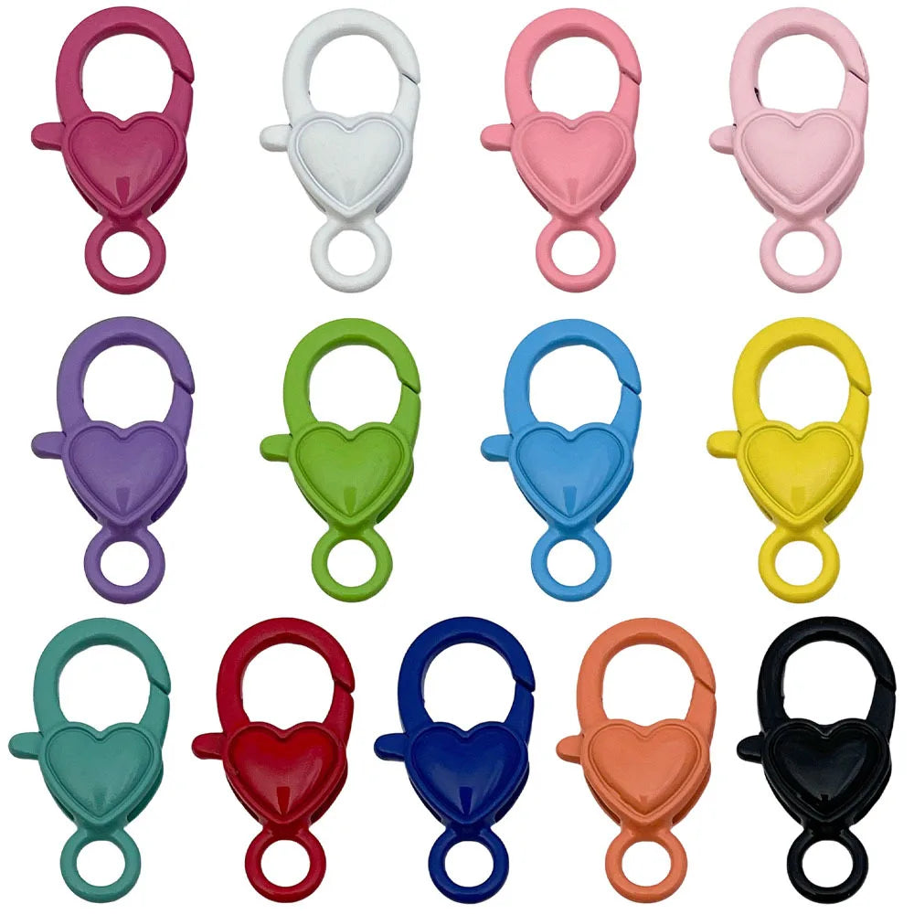 Zinc Alloy Colorful Heart Lobster Clasp for Jewelry Making and Accessory Findings