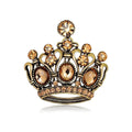 Vintage Hollow Crown Brooch With Amber Rhinestones, Elegant Alloy Lapel Pin For Suits And Gifts