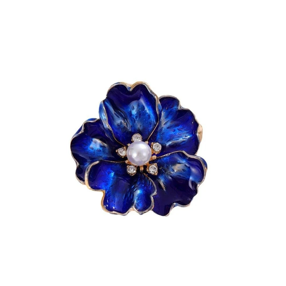 Elegant Red Enamel Peony Flower Brooch With Pearl And Rhinestones, Women's Lapel Pin Suit Accessory