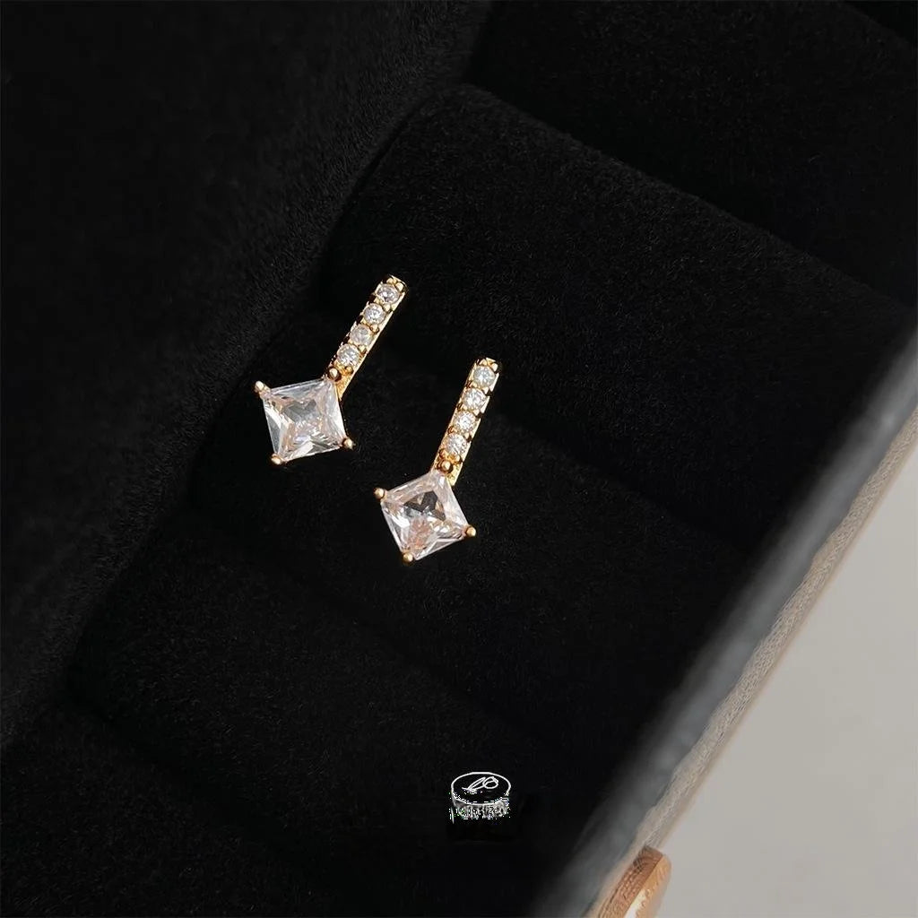 Tiny 14K Plated Copper Micro Pave Zircon Square Geometric Stud Earrings