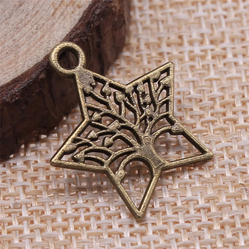 21x23mm 1.1g Multi Color Zinc Alloy Five Point Star Tree Charm Pendant for DIY Jewelry Making