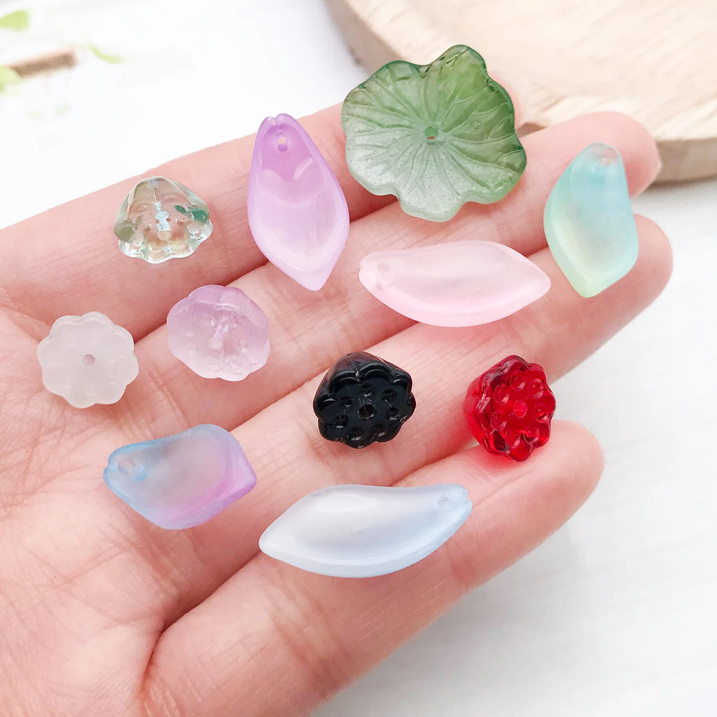 Glass Clear Gradient Lotus Flower and Leaf Bead Earring Charms for Jewelry Making