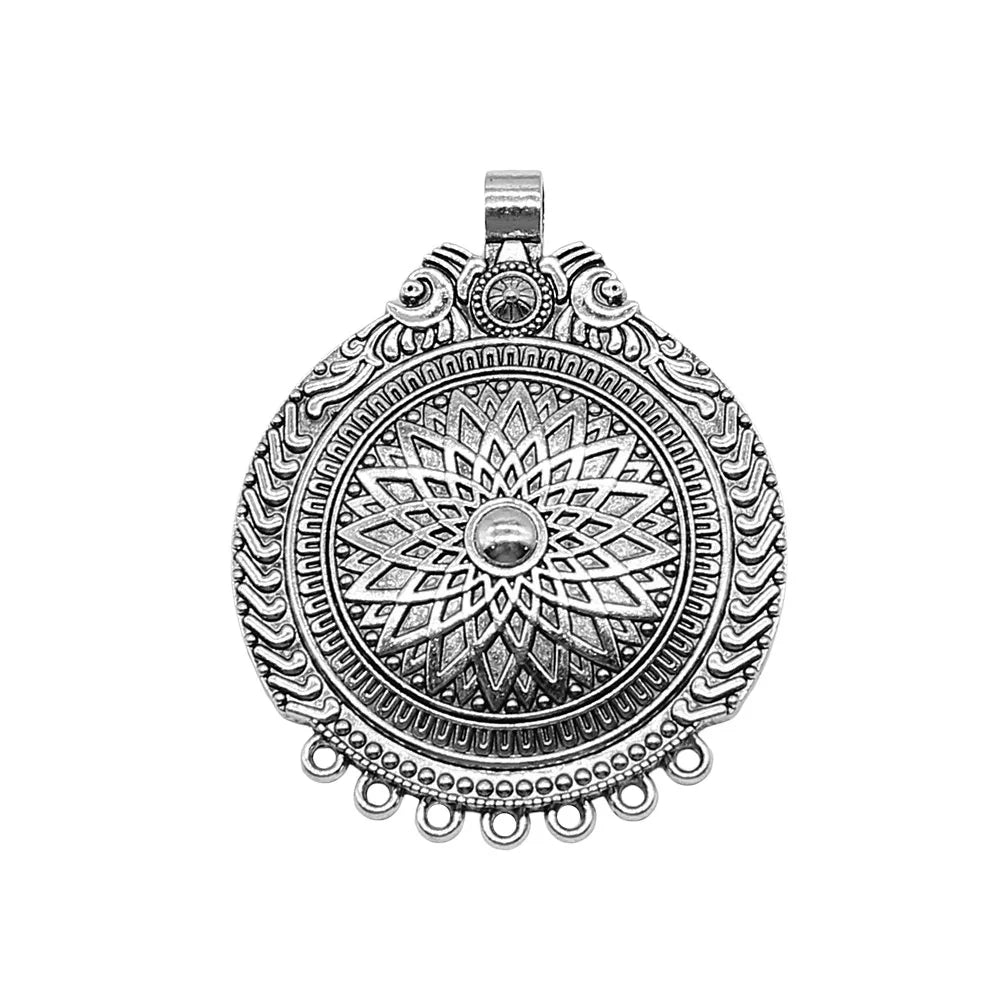57x71mm 19g Antique Silver Zinc Alloy Carved Large Round Disc Charm Pendant for DIY Jewelry