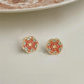 New Chinese Ethnic Enamel Flower Petal Copper Stud Earrings