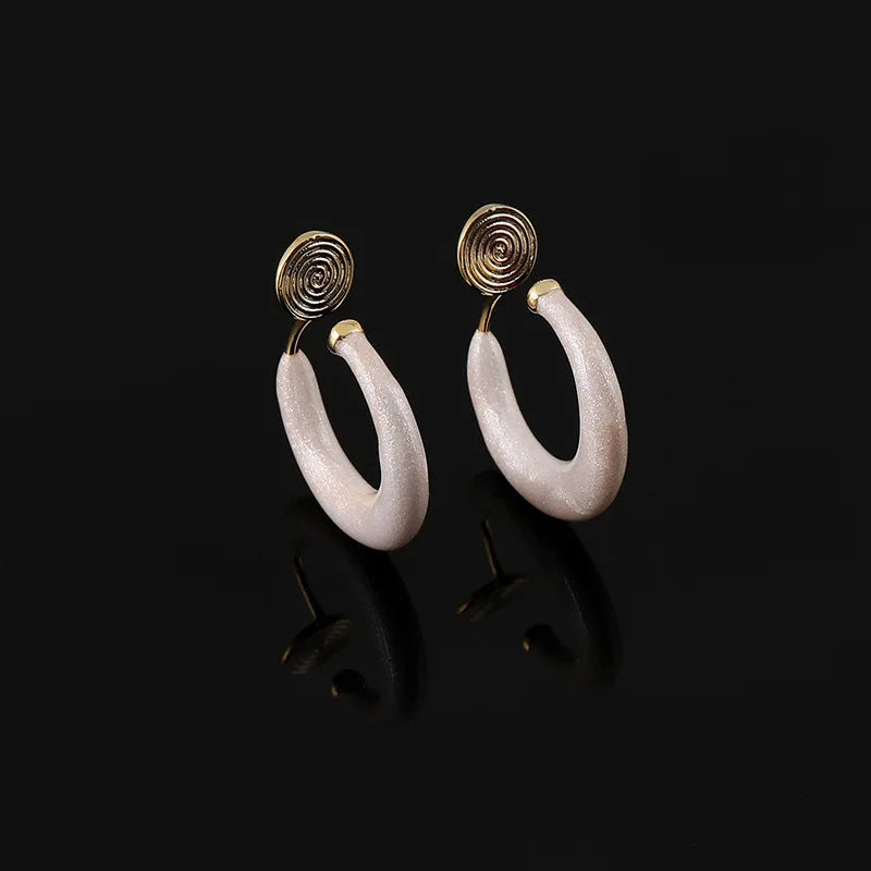 Glitter Enamel Crescent Hoop Alloy Stud & Clip On No Piercing Fashion C-Shaped Circle Earrings
