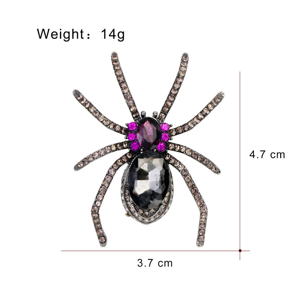 Luxury Blue Rhinestone Spider Brooch In Alloy, Halloween Animal Lapel Pin Corsage Suit Accessory Gift