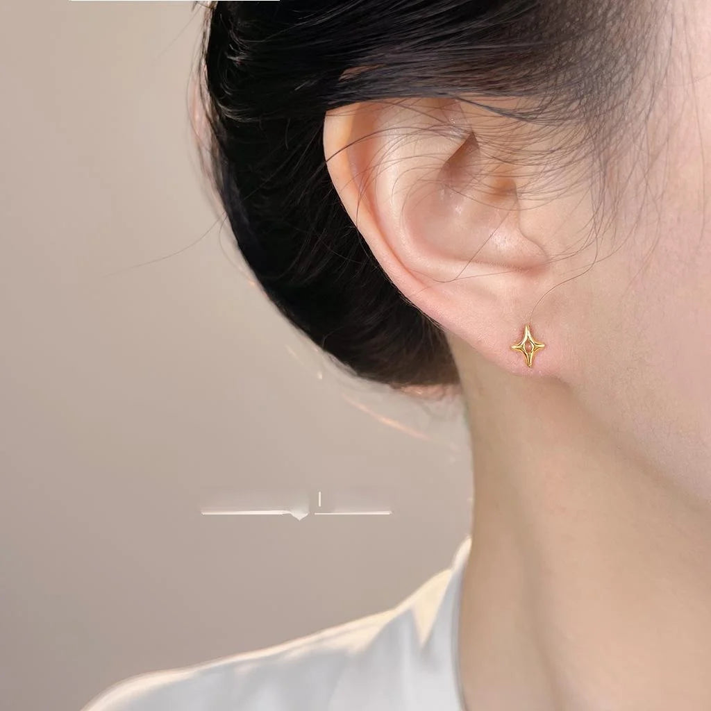 Minimalist Modern Eco-Friendly Copper Mini Eight-Point Star Asymmetric Stud Earrings With Silver Plated Posts