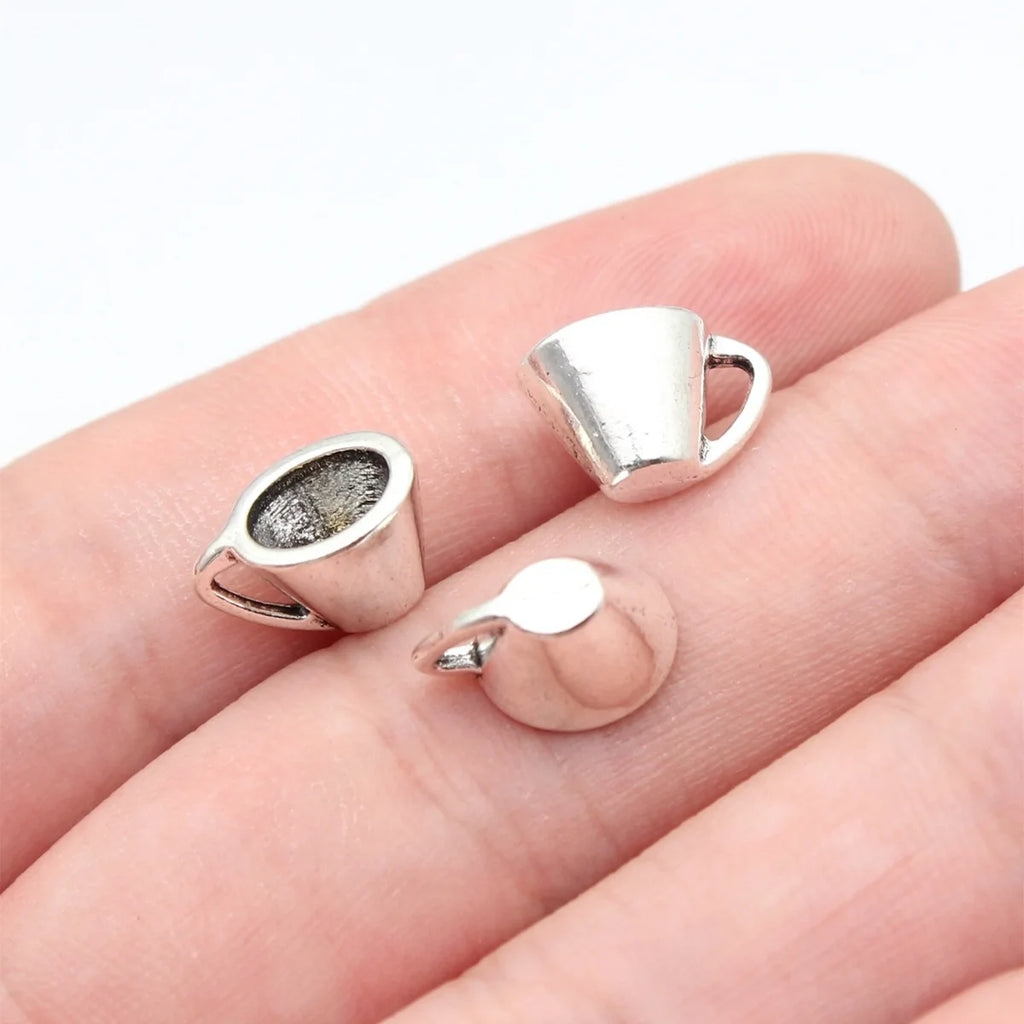 11.6x8x7.1mm 0.98g Antique Silver Zinc Alloy 3D Cup Charm Pendant for DIY Necklace Bracelet Jewelry
