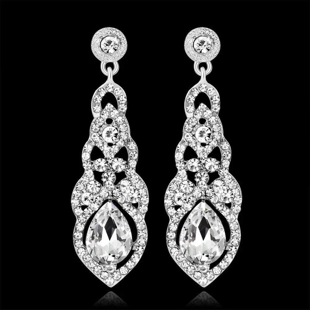 Luxury Bridal Rhinestone Crystal Teardrop Tassel Long Dangle Earrings For Wedding Party Banquet Gift