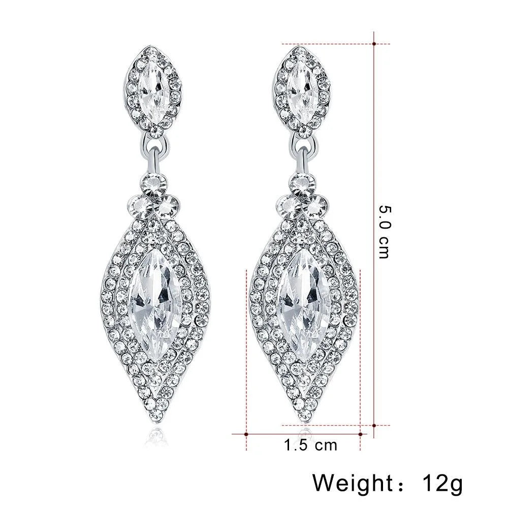 Luxury Rhinestone Crystal Teardrop Dangle Earrings, Elegant Silver Alloy Bridal Jewelry For Wedding Party
