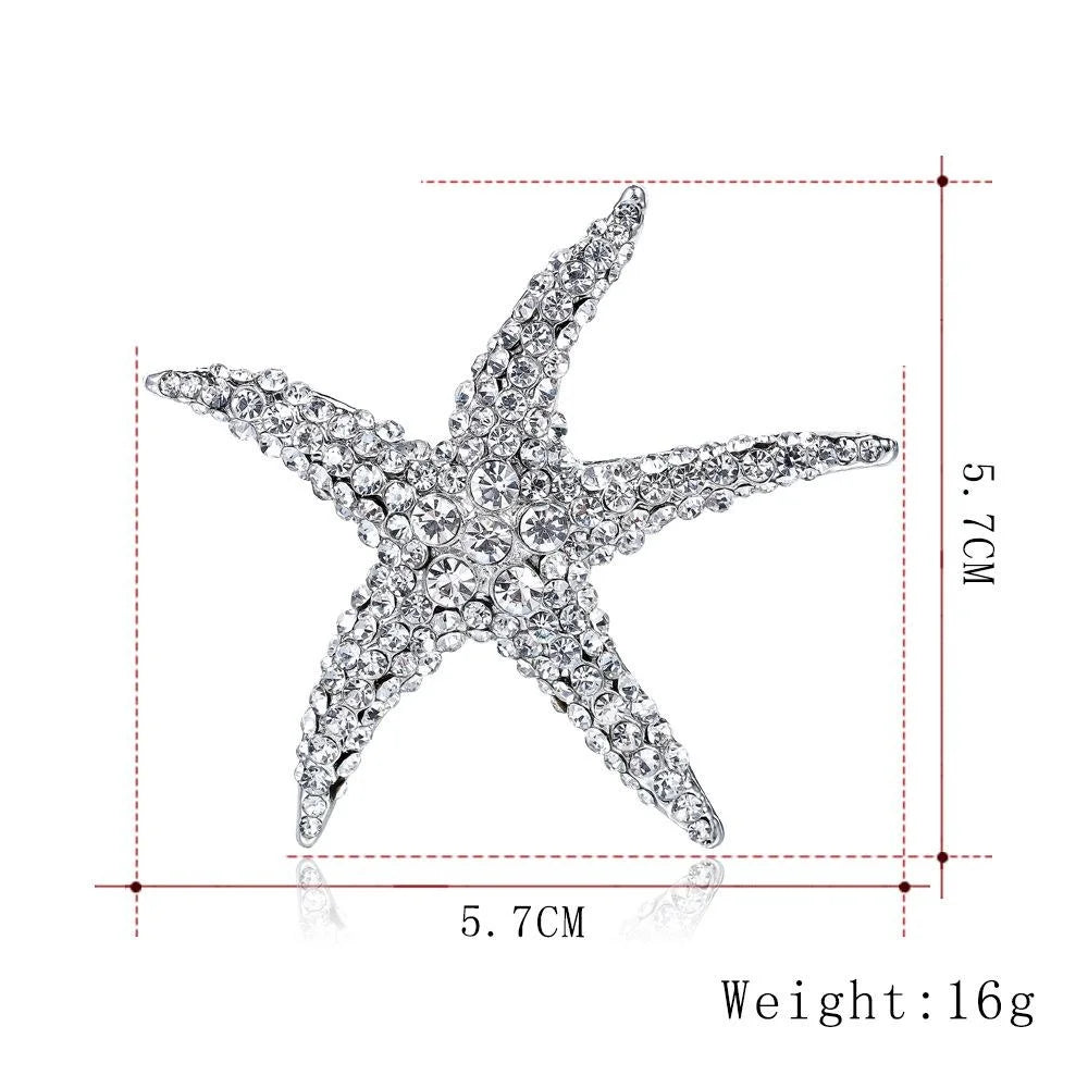 Luxury Alloy Starfish Full Rhinestone Brooch Elegant Crystal Lapel Pin Corsage Suit Accessory Gift