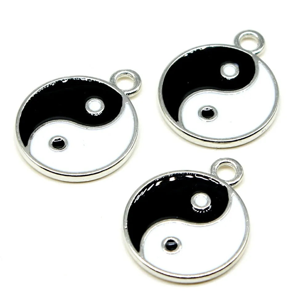18x22mm 1.7g Silver Tone Zinc Alloy Double Sided Tai Chi Charm Pendant for Bracelet Necklace Making