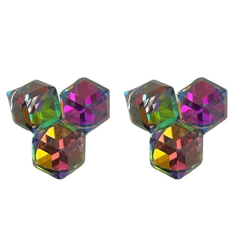 Iridescent Glass Crystal Cube Stud Earrings Geometric Light Luxury Unique Jewelry