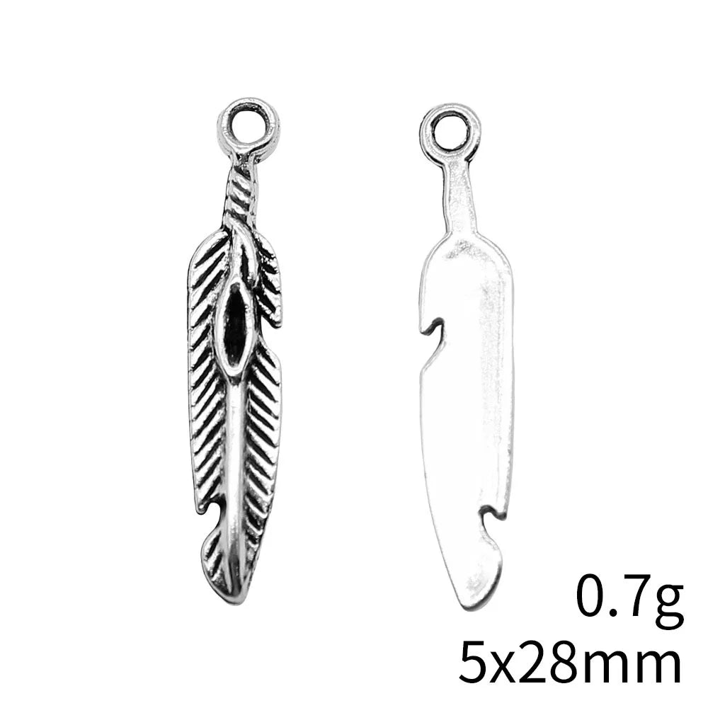 5x28mm 0.7g Multicolor Zinc Alloy Feather Charm Pendant for DIY Earrings Necklace Jewelry Making