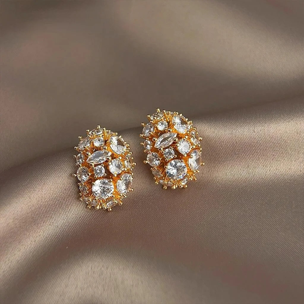 Light Luxury Oval Zircon Micro Pave Copper Stud Earrings, Geometric Statement Jewelry