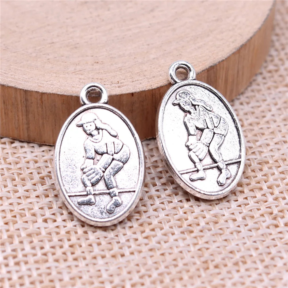 21x14mm 1.95g Antique Silver Zinc Alloy Softball Charm Pendant for DIY Sports Jewelry Making