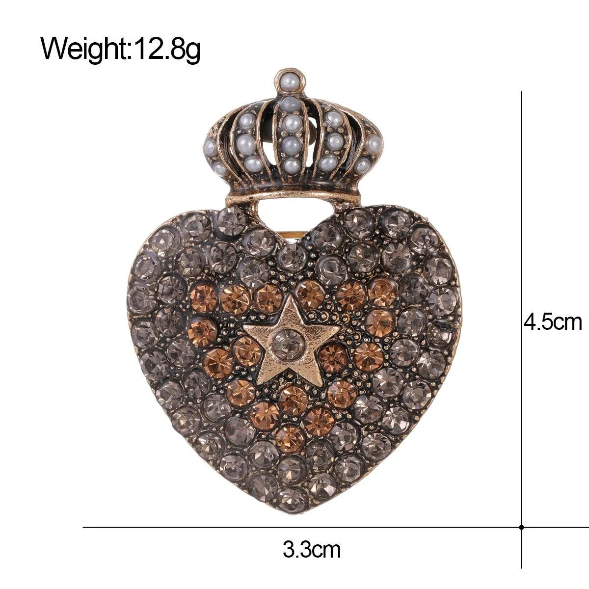 Vintage Heart Crown Brooch With Rhinestone Star And Pearl Accents, Elegant Alloy Lapel Pin Suit Accessory