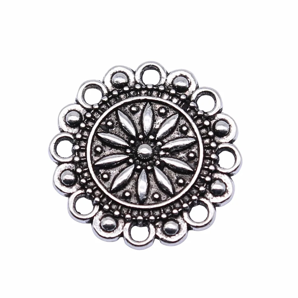 19x19mm 1.9g Multicolor Zinc Alloy Round Flower Filigree Charm Pendant for Jewelry Making