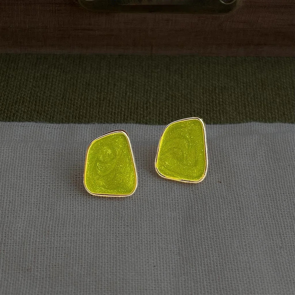 Spring Summer Fresh Sweet Geometric Irregular Drip Glaze Enamel Eco Copper Stud Earrings For Women