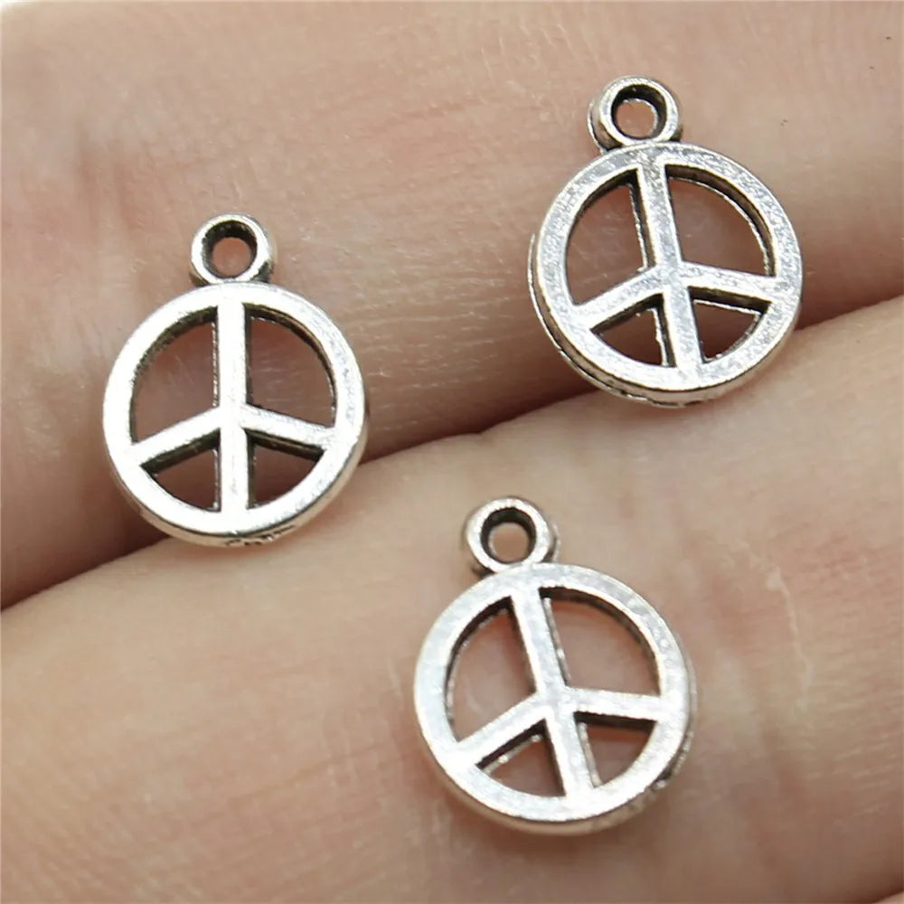 8mm 0.3g Antique Silver Zinc Alloy Peace Symbol Charm Pendant for DIY Jewelry Making