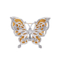 Elegant Double Layer Butterfly Brooch With White Rhinestones And Gold Enamel, Luxury Lapel Pin Corsage Gift