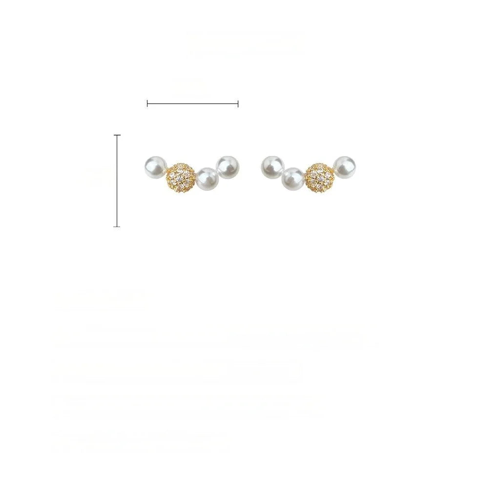 14K Plated Copper Pearl Zircon Smile Arc Stud Earrings Simple Geometric Fashion Jewelry