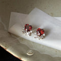 French Style 14K Gold Plated Copper Heart Micro Pave Zircon Stud Earrings