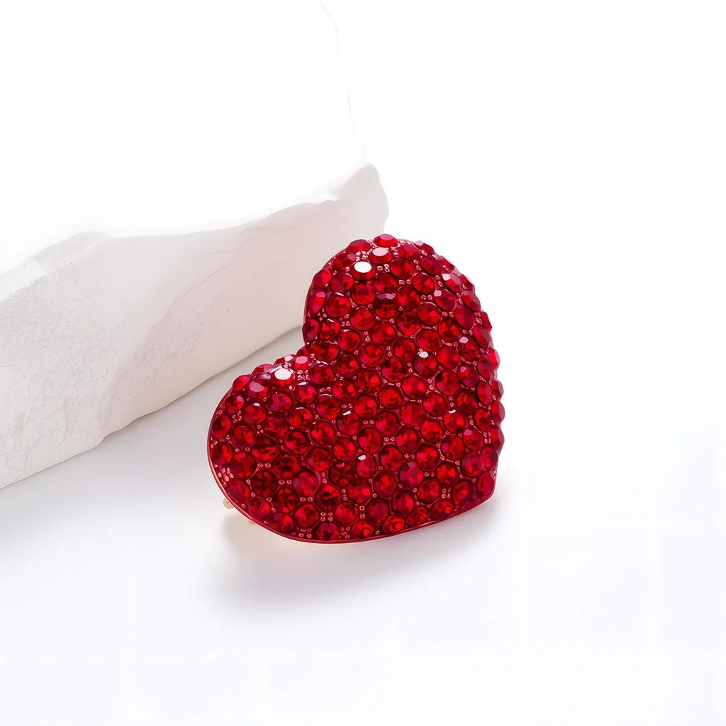 Elegant Red Heart Rhinestone Brooch Sparkling Crystal Love Lapel Pin Corsage Suit Accessory Gift