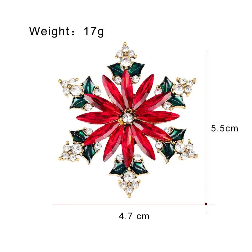 Luxury Christmas Snowflake Poinsettia Alloy Rhinestone Enamel Brooch, Elegant Lapel Pin Corsage Gift