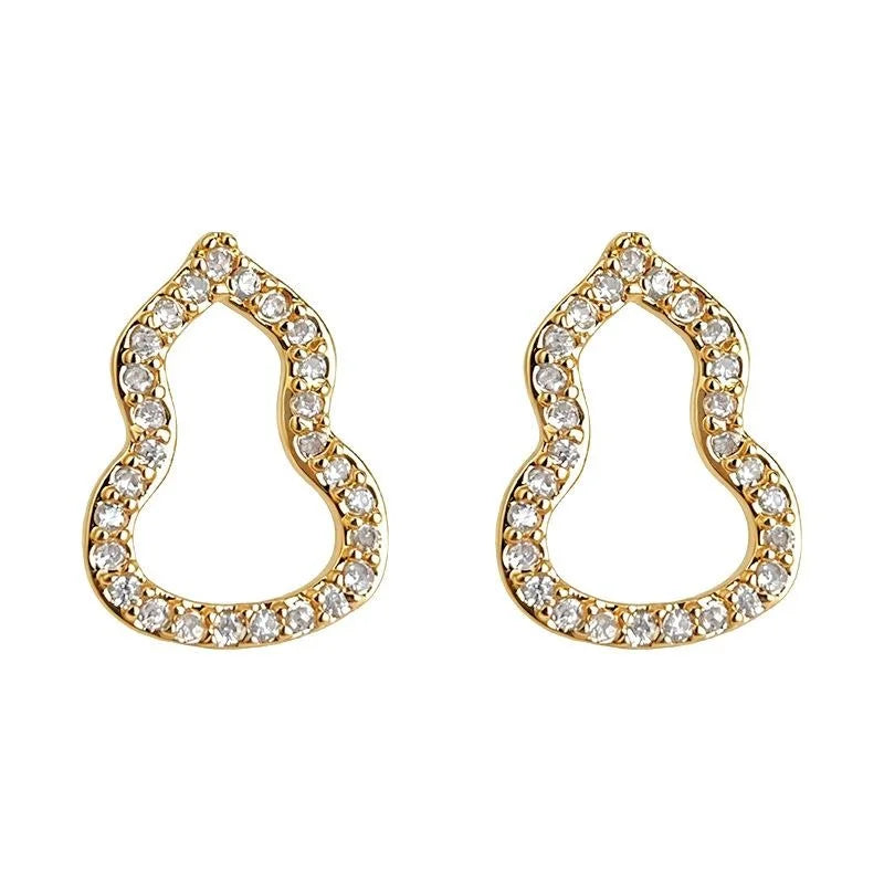 Light Luxury Micro Pave Zircon Copper Gourd Stud Earrings For Women Minimalist Geometric Jewelry
