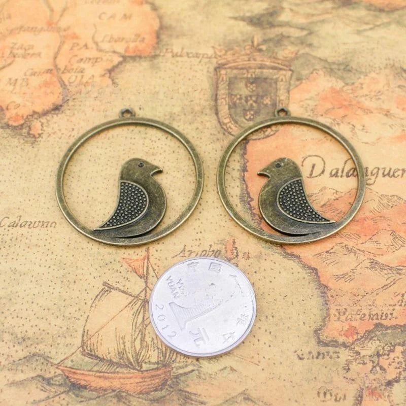 38MM Antique Silver Zinc Alloy Bird Double Sided Charm Pendant for DIY Necklace Bracelet Jewelry Making
