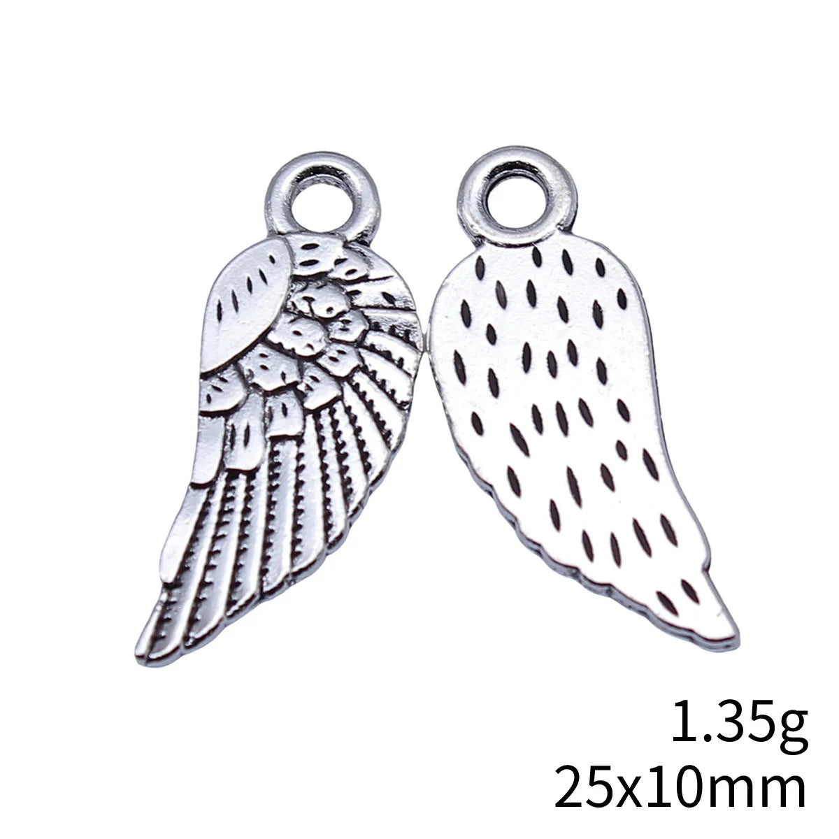 25x10mm 1.35g Antique Silver Finish Zinc Alloy Wing Charm Pendant for Bracelet Necklace DIY Jewelry Making