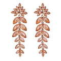 Elegant Long Tassel Crystal Leaf Flower Alloy Rhinestone Earrings For Bridal Wedding Party Banquet