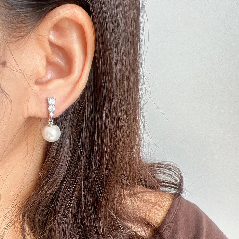 Elegant Zircon Leaf Drop Pearl Stud & Clip On No Piercing Luxury Bridal Fashion Earrings