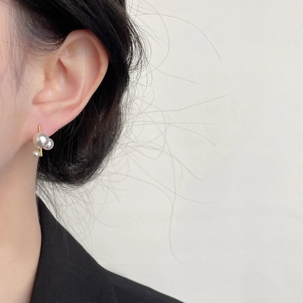 14K Gold Plated Copper Geometric Pearl Drop Earrings For Women, Niche Designer Round Commuter Jewelry