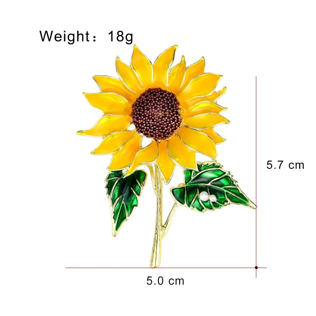 Elegant Enamel Sunflower Brooch With Rhinestone Center, Floral Lapel Pin Corsage Suit Accessory Gift